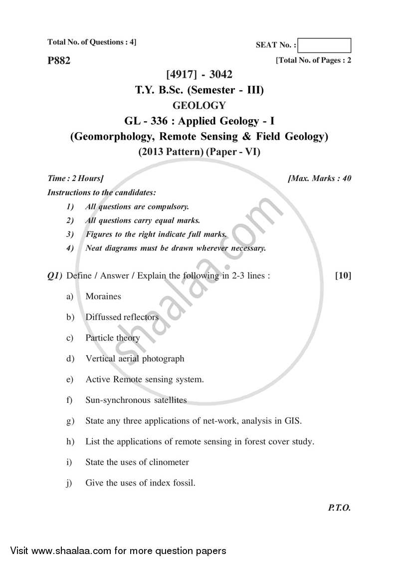 Applied Geology 1 2015-2016 - B.Sc. - Semester 5 (TYBSc) - University of Pune question paper with PDF download