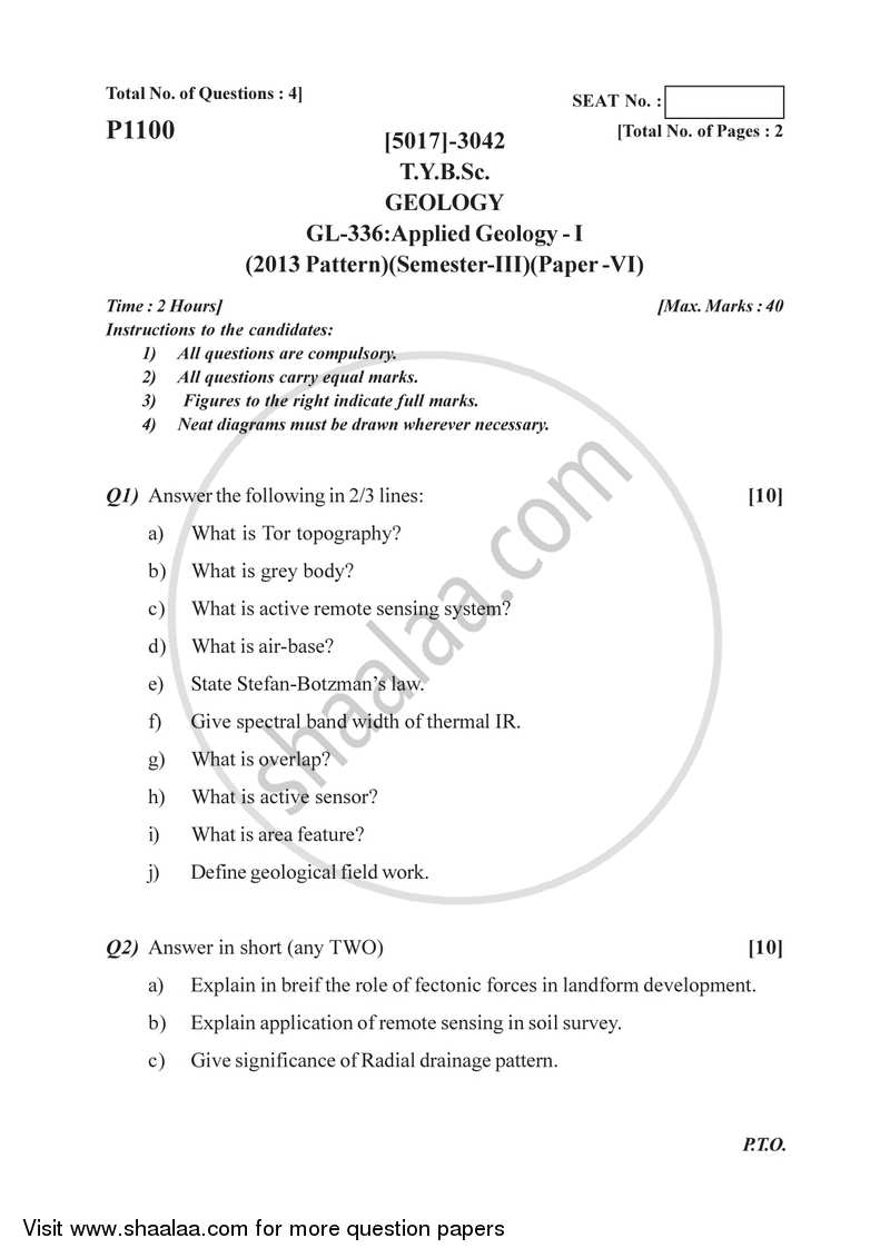 Applied Geology 1 2016-2017 - B.Sc. - Semester 5 (TYBSc) - University of Pune question paper with PDF download