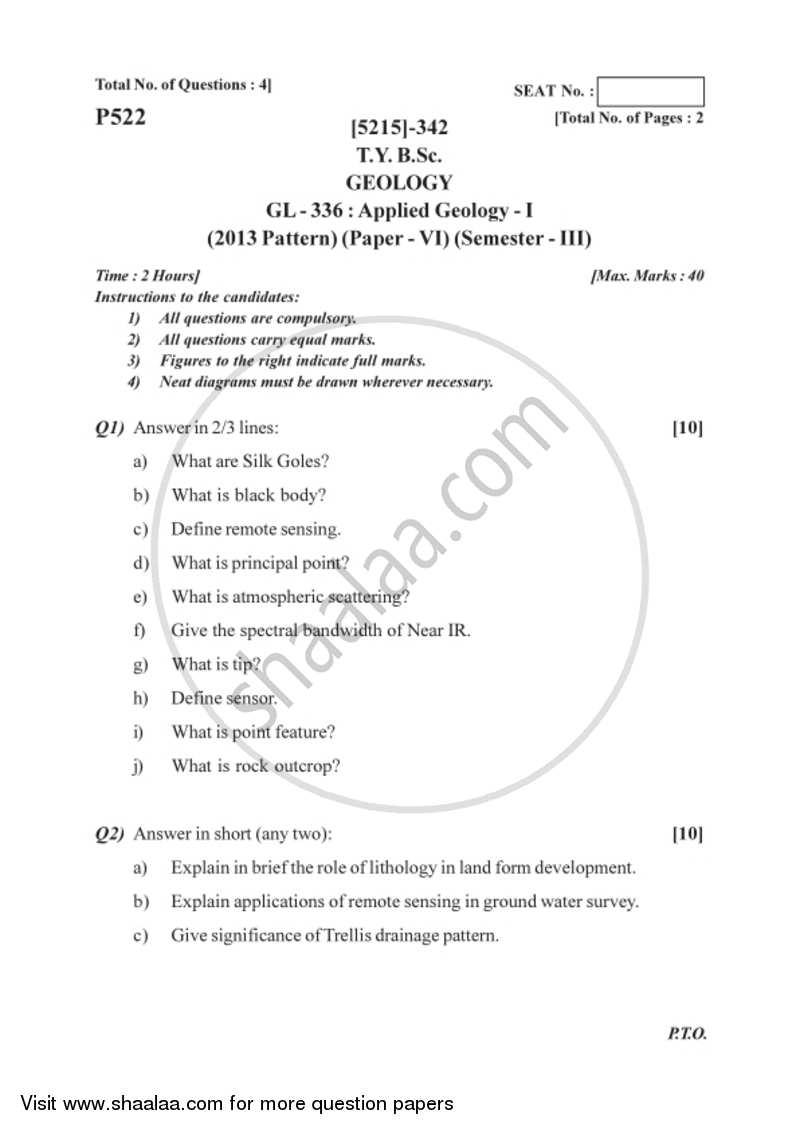 Applied Geology 1 2017-2018 - B.Sc. - Semester 5 (TYBSc) - University of Pune question paper with PDF download