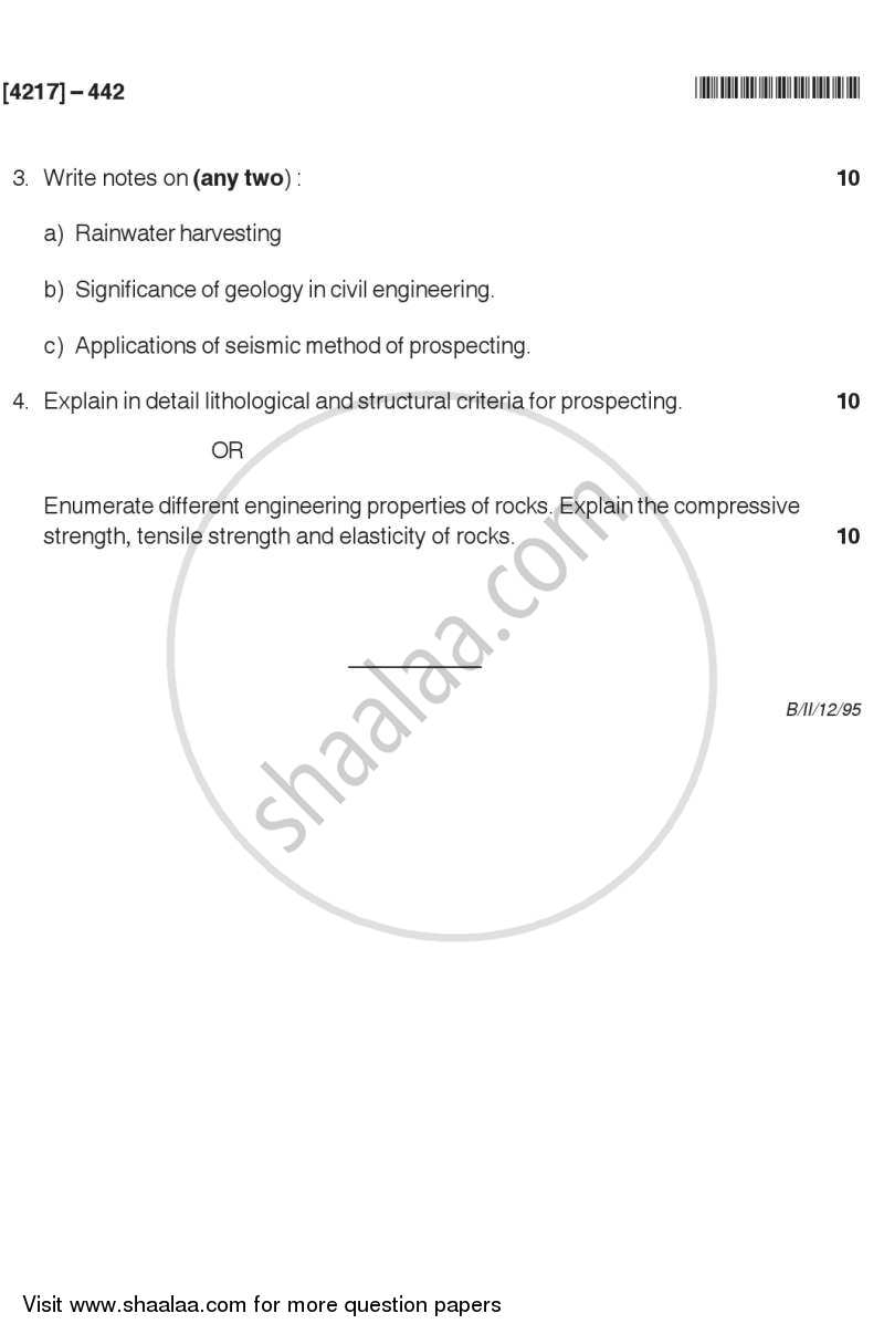 Applied Geology 2 2012-2013 - B.Sc. - Semester 6 (TYBSc) - University of Pune question paper with PDF download