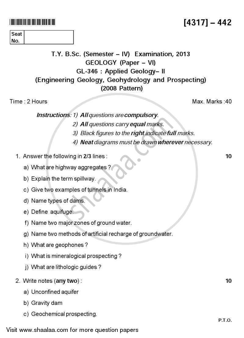 Applied Geology 2 2013-2014 - B.Sc. - Semester 6 (TYBSc) - University of Pune question paper with PDF download