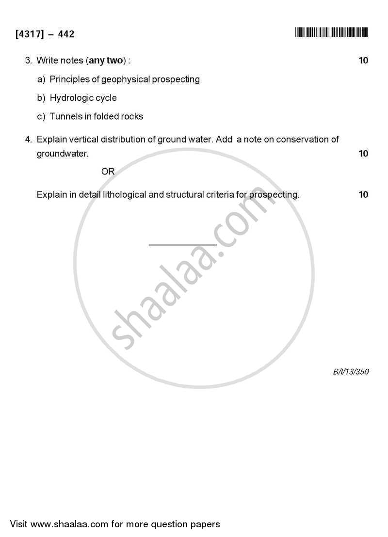 Applied Geology 2 2013-2014 - B.Sc. - Semester 6 (TYBSc) - University of Pune question paper with PDF download