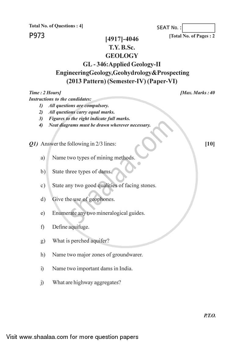 Applied Geology 2 2015-2016 - B.Sc. - Semester 6 (TYBSc) - University of Pune question paper with PDF download