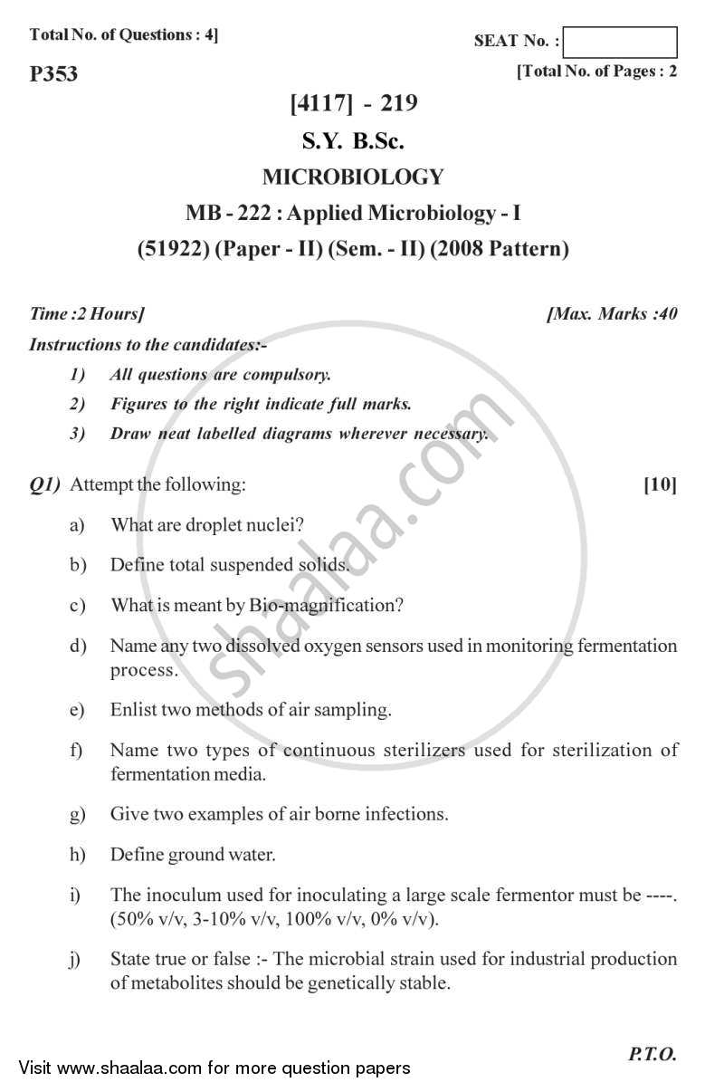 Applied Microbiology 1 2012-2013 - B.Sc. - Semester 4 (SYBSc) - University of Pune question paper with PDF download