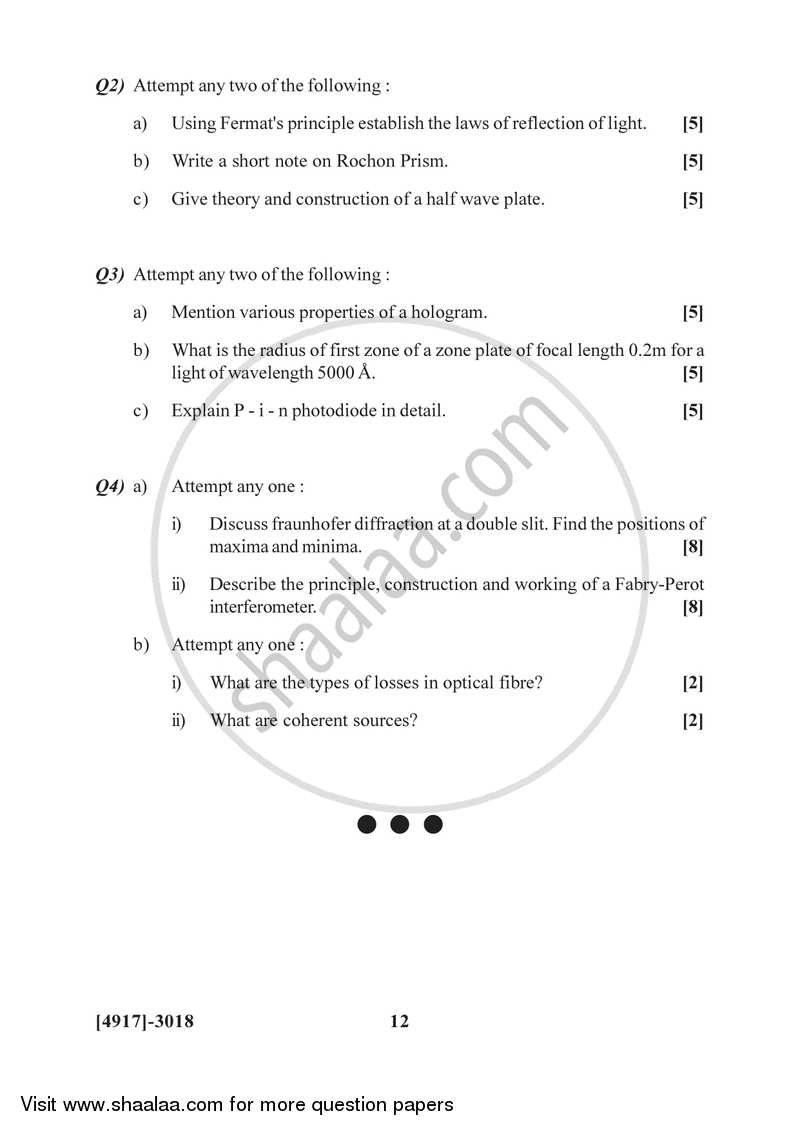 Applied Optics 2015-2016 - B.Sc. - Semester 5 (TYBSc) - University of Pune question paper with PDF download