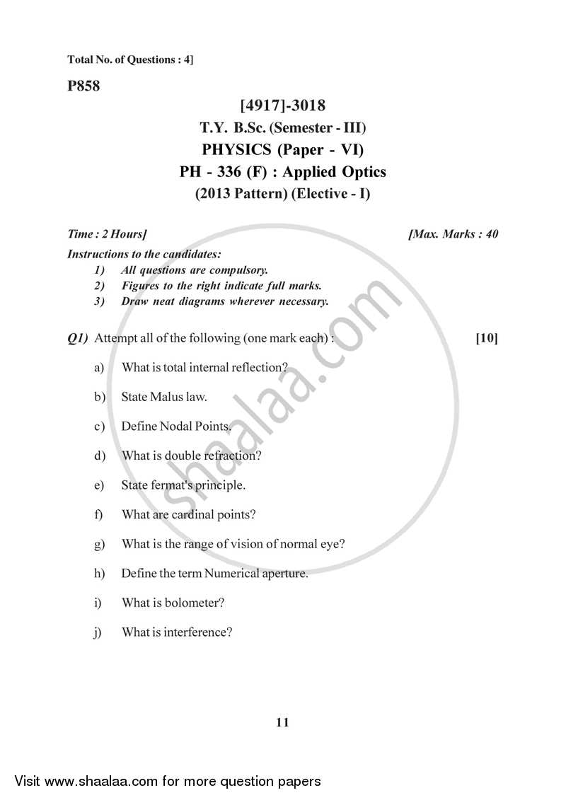 Applied Optics 2015-2016 - B.Sc. - Semester 5 (TYBSc) - University of Pune question paper with PDF download