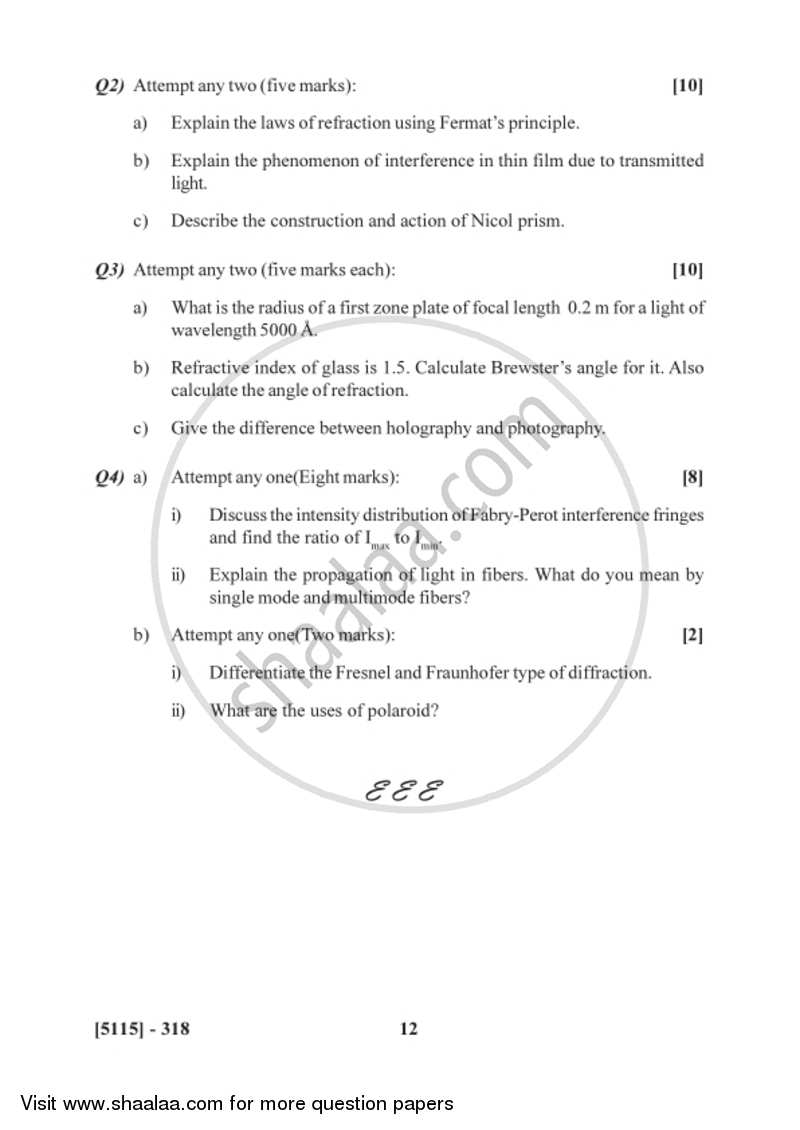 Applied Optics 2016-2017 - B.Sc. - Semester 5 (TYBSc) - University of Pune question paper with PDF download