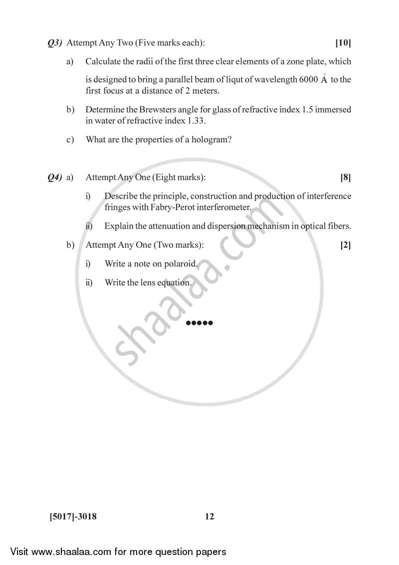 Applied Optics 2016-2017 - B.Sc. - Semester 5 (TYBSc) - University of Pune question paper with PDF download