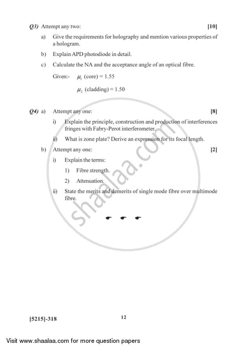 Applied Optics 2017-2018 - B.Sc. - Semester 5 (TYBSc) - University of Pune question paper with PDF download