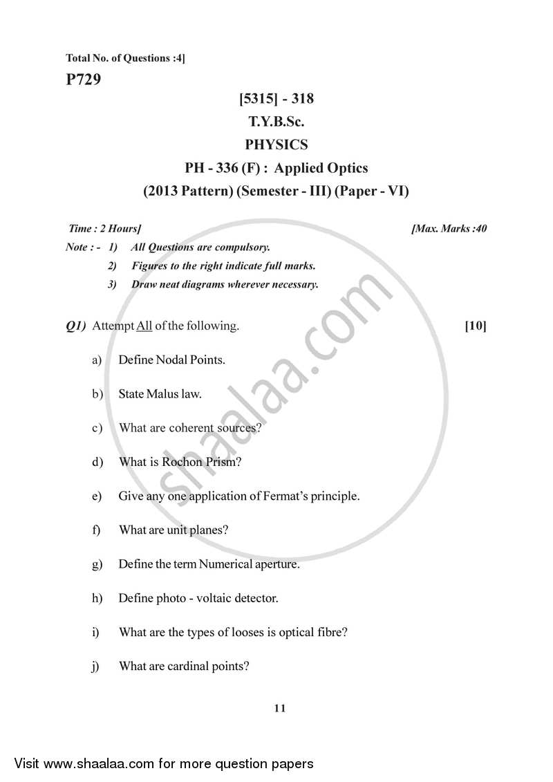 Applied Optics 2017-2018 - B.Sc. - Semester 5 (TYBSc) - University of Pune question paper with PDF download