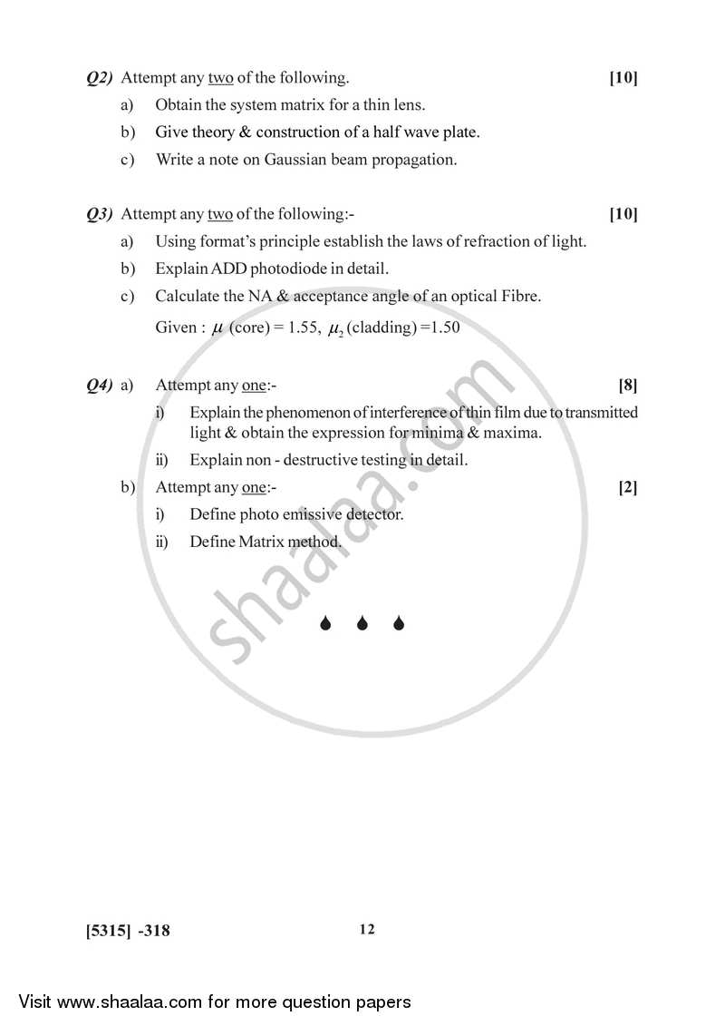 Applied Optics 2017-2018 - B.Sc. - Semester 5 (TYBSc) - University of Pune question paper with PDF download