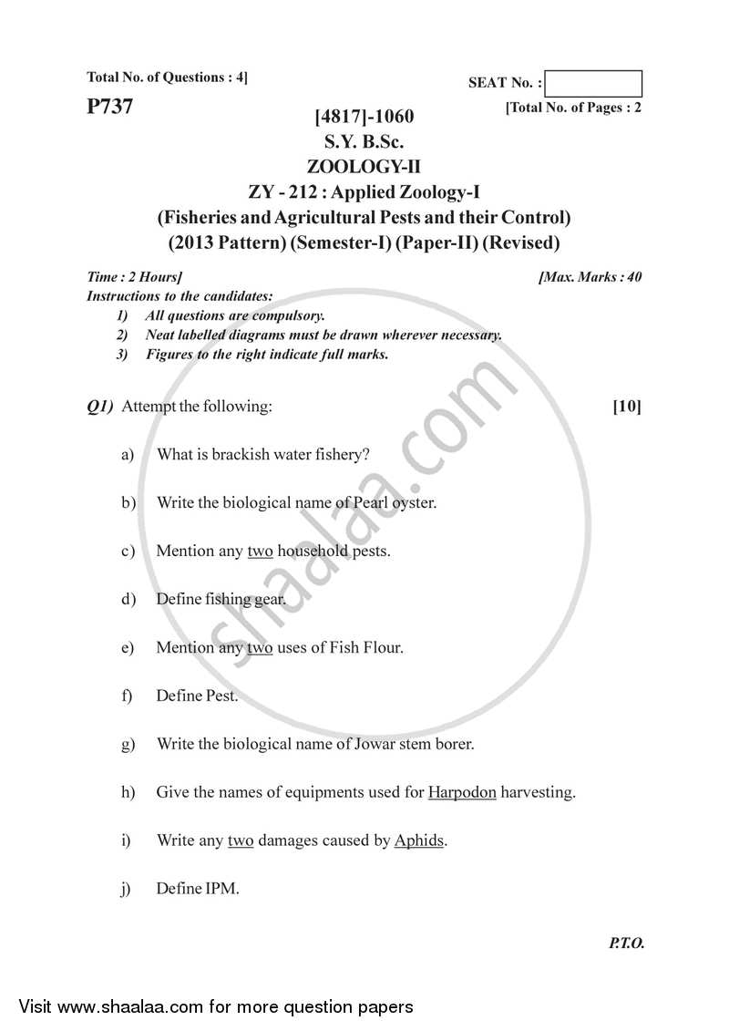 Applied Zoology 1 2015-2016 - B.Sc. - Semester 3 (SYBSc) - University of Pune question paper with PDF download