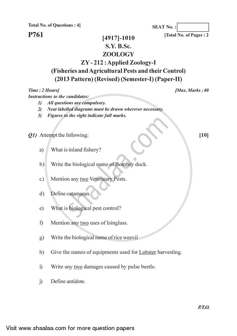 Applied Zoology 1 2015-2016 - B.Sc. - Semester 3 (SYBSc) - University of Pune question paper with PDF download