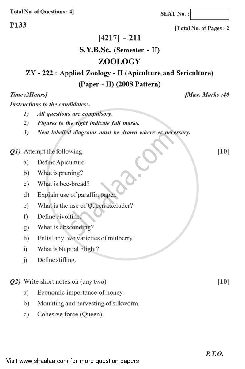 Applied Zoology 2 2012-2013 - B.Sc. - Semester 4 (SYBSc) - University of Pune question paper with PDF download