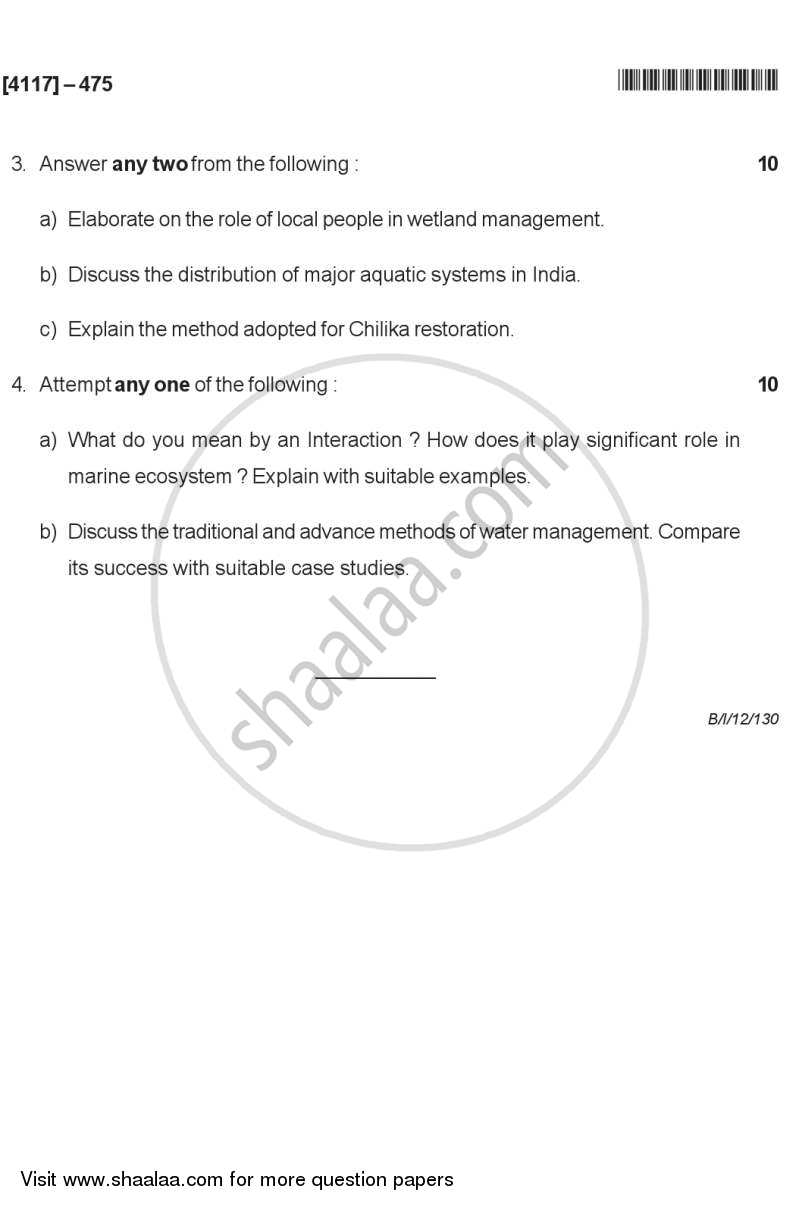 Aquatic Ecosystems and Management 2012-2013 - B.Sc. - Semester 6 (TYBSc) - University of Pune question paper with PDF download