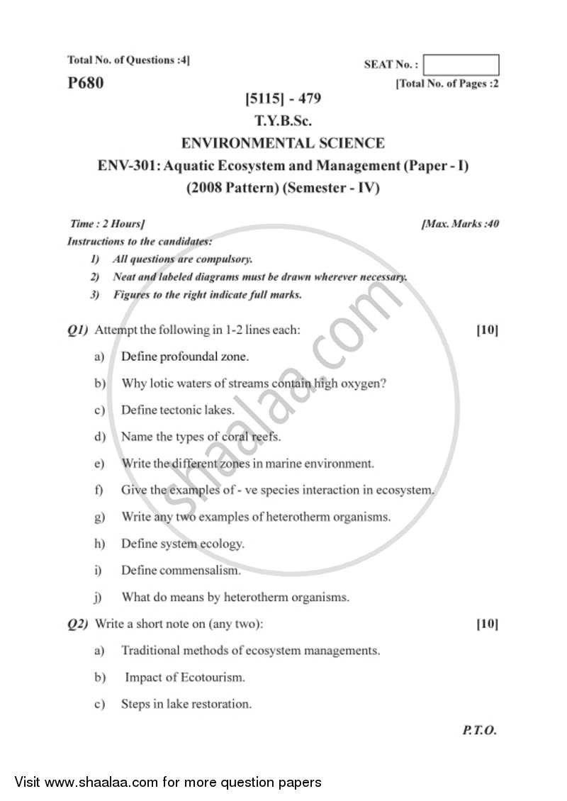 Aquatic Ecosystems and Management 2016-2017 - B.Sc. - Semester 6 (TYBSc) - University of Pune question paper with PDF download