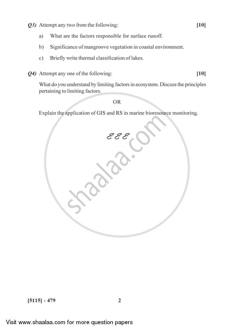 Aquatic Ecosystems and Management 2016-2017 - B.Sc. - Semester 6 (TYBSc) - University of Pune question paper with PDF download