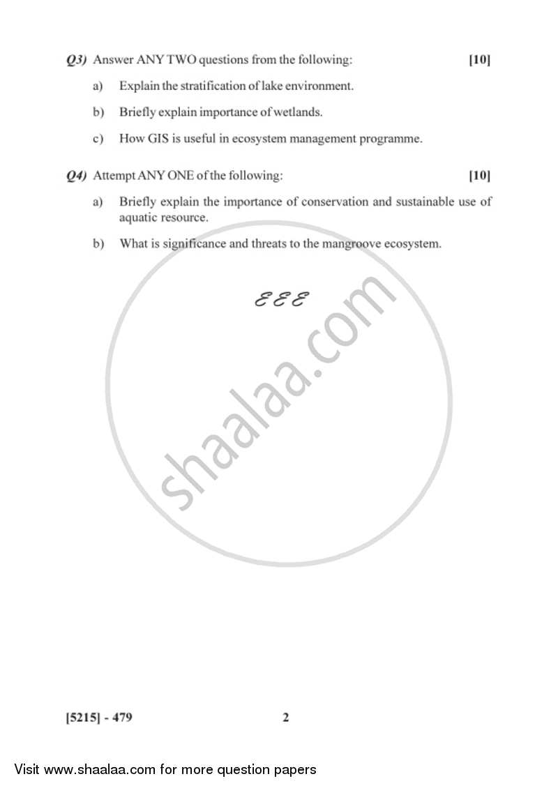Aquatic Ecosystems and Management 2017-2018 - B.Sc. - Semester 6 (TYBSc) - University of Pune question paper with PDF download