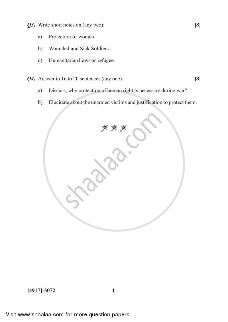 Armed Conflicts and Human Rights 2015-2016 - B.Sc. - Semester 5 (TYBSc) - University of Pune question paper with PDF download