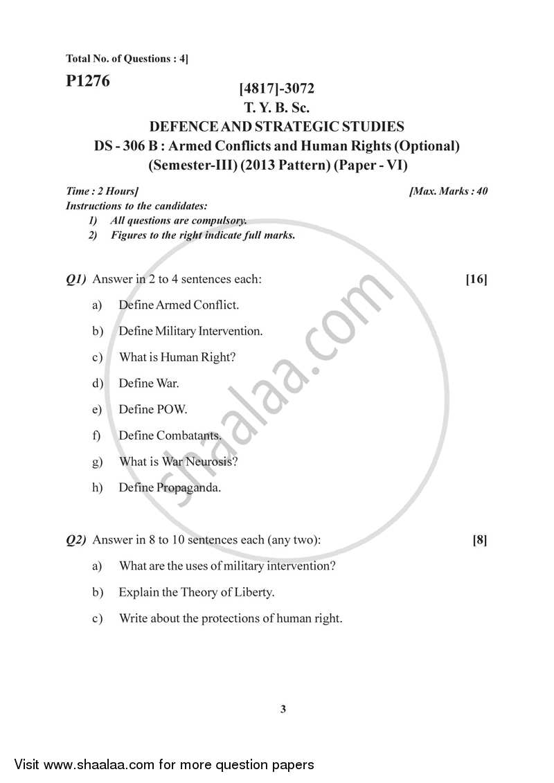 Armed Conflicts and Human Rights 2015-2016 - B.Sc. - Semester 5 (TYBSc) - University of Pune question paper with PDF download