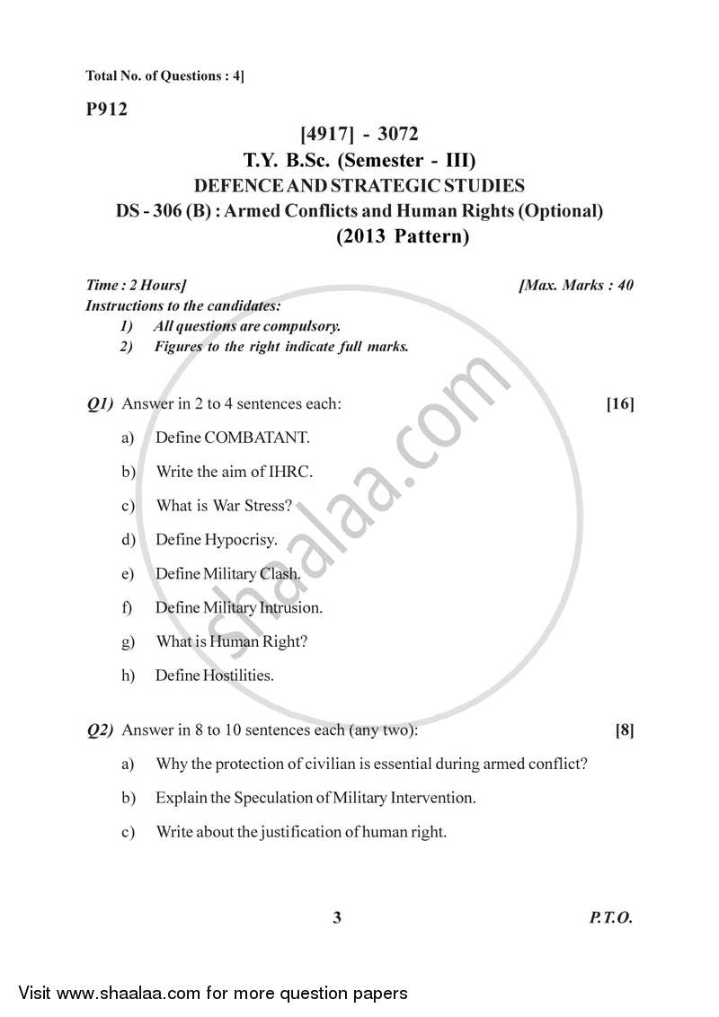 Armed Conflicts and Human Rights 2015-2016 - B.Sc. - Semester 5 (TYBSc) - University of Pune question paper with PDF download