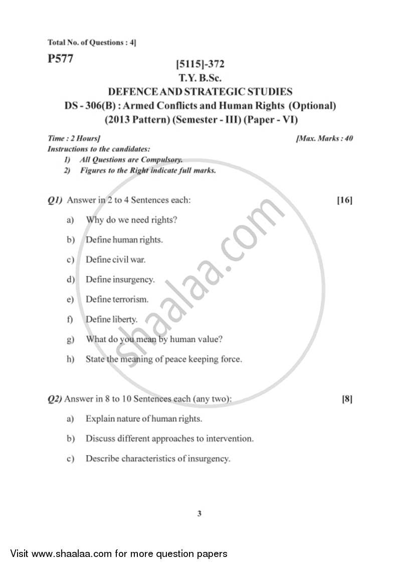 Armed Conflicts and Human Rights 2016-2017 - B.Sc. - Semester 5 (TYBSc) - University of Pune question paper with PDF download