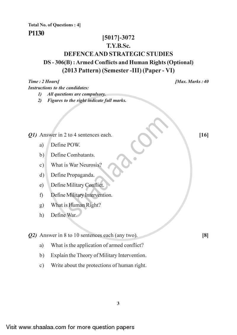 Armed Conflicts and Human Rights 2016-2017 - B.Sc. - Semester 5 (TYBSc) - University of Pune question paper with PDF download