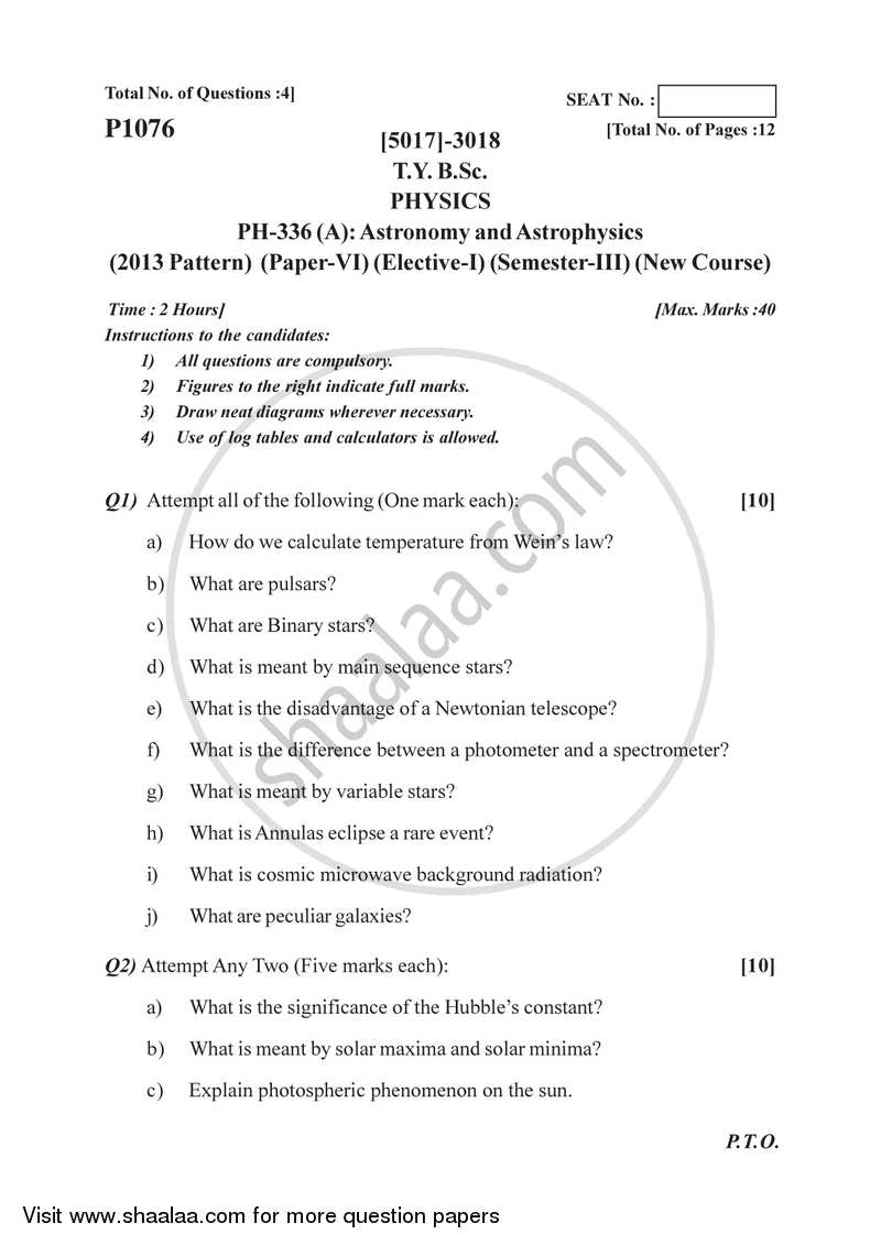 Astronomy and Astrophysics 2016-2017 - B.Sc. - Semester 5 (TYBSc) - University of Pune question paper with PDF download