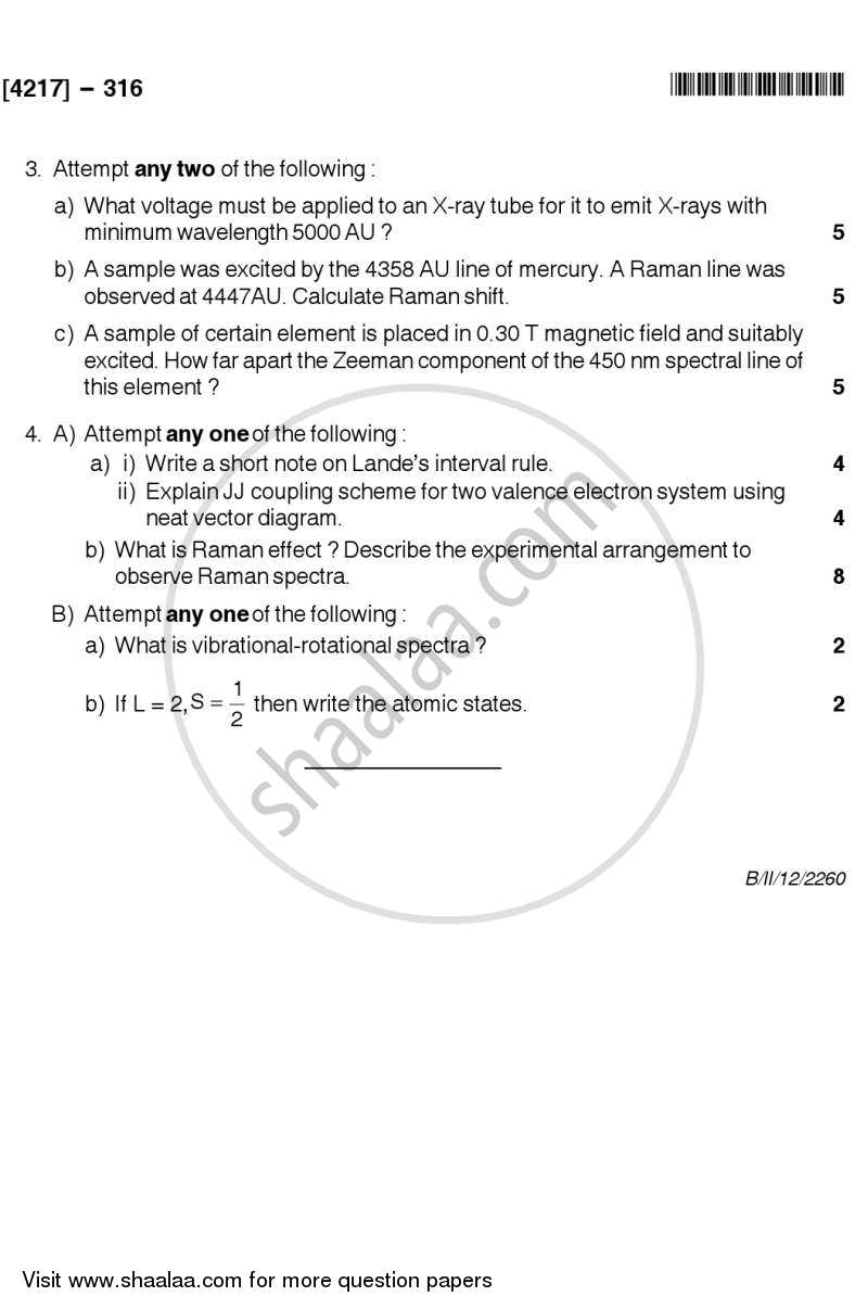 Atomic and Molecular Physics 2012-2013 - B.Sc. - Semester 5 (TYBSc) - University of Pune question paper with PDF download