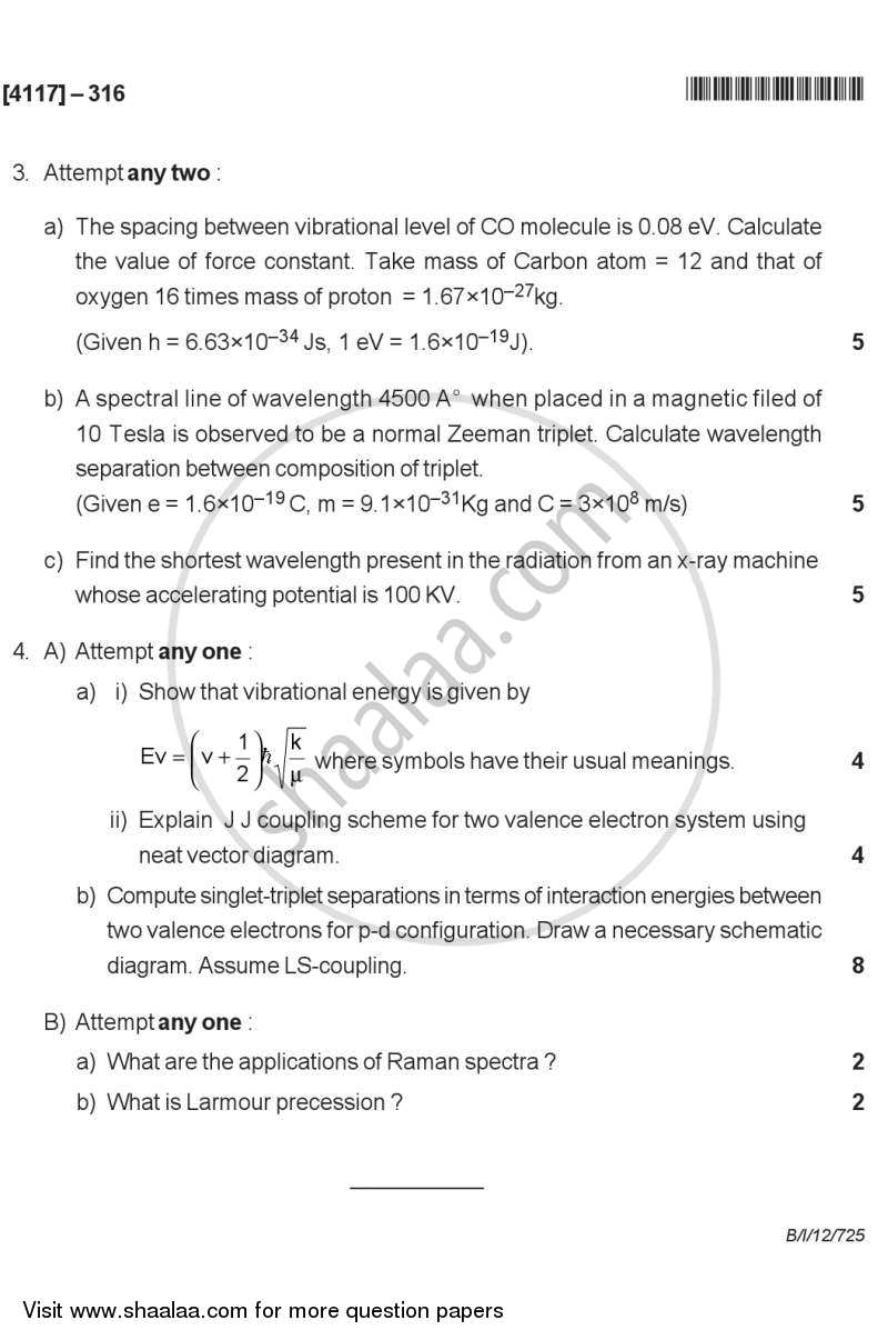 Atomic and Molecular Physics 2012-2013 - B.Sc. - Semester 5 (TYBSc) - University of Pune question paper with PDF download