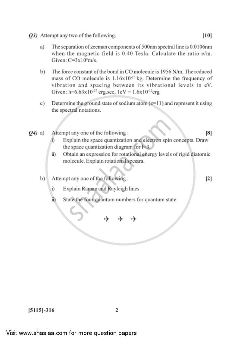 Atomic and Molecular Physics 2016-2017 - B.Sc. - Semester 5 (TYBSc) - University of Pune question paper with PDF download
