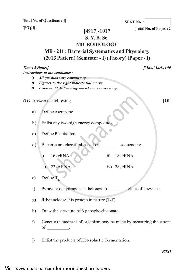 Bacterial Systematics and Physiology 2015-2016 - B.Sc. - Semester 3 (SYBSc) - University of Pune question paper with PDF download
