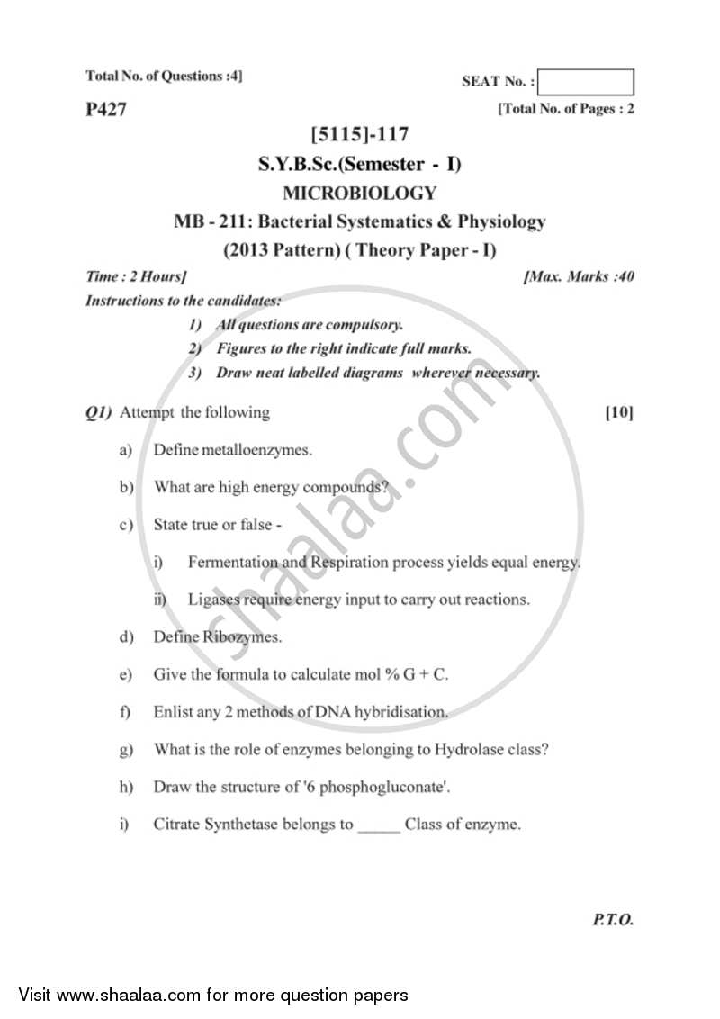 Bacterial Systematics and Physiology 2016-2017 - B.Sc. - Semester 3 (SYBSc) - University of Pune question paper with PDF download