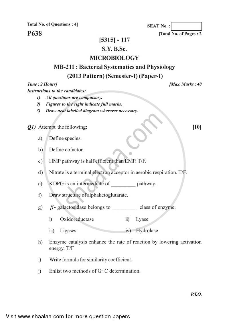 Bacterial Systematics and Physiology 2017-2018 - B.Sc. - Semester 3 (SYBSc) - University of Pune question paper with PDF download