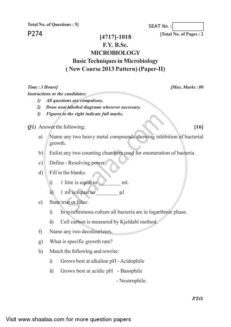 Basic Techniques in Microbiology 2014-2015 - B.Sc. - Semester 2 (FYBSc) - University of Pune question paper with PDF download