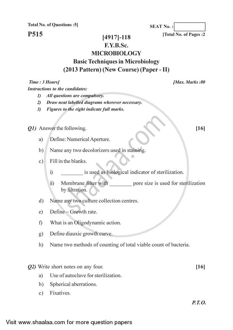 Basic Techniques in Microbiology 2015-2016 - B.Sc. - Semester 2 (FYBSc) - University of Pune question paper with PDF download