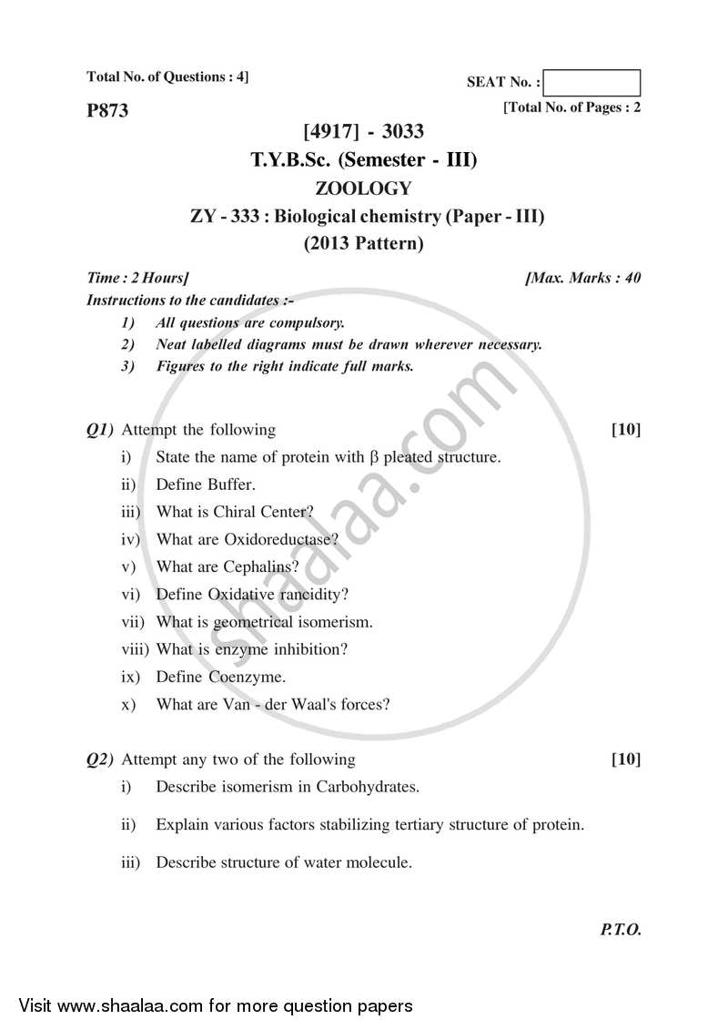 Biological Chemistry 2015-2016 - B.Sc. - Semester 5 (TYBSc) - University of Pune question paper with PDF download