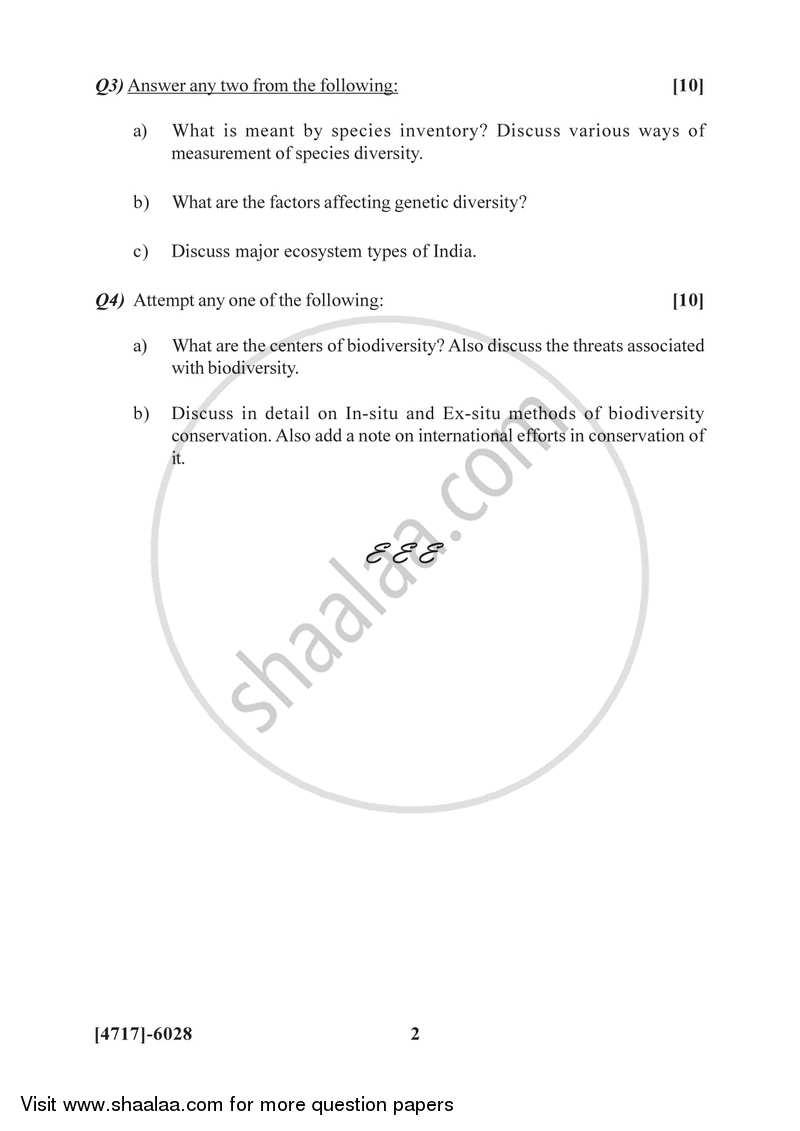 Biological Diversity and Its Conservation 2014-2015 - B.Sc. - Semester 4 (SYBSc) - University of Pune question paper with PDF download