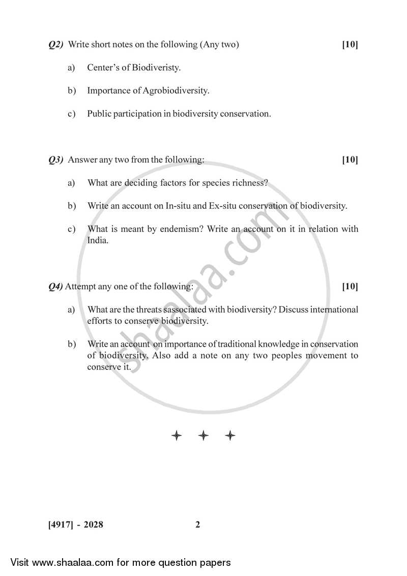 Biological Diversity and Its Conservation 2015-2016 - B.Sc. - Semester 4 (SYBSc) - University of Pune question paper with PDF download