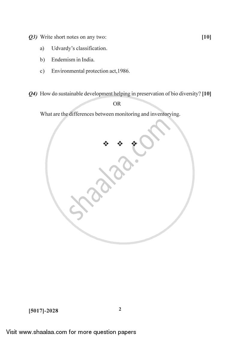 Biological Diversity and Its Conservation 2016-2017 - B.Sc. - Semester 4 (SYBSc) - University of Pune question paper with PDF download