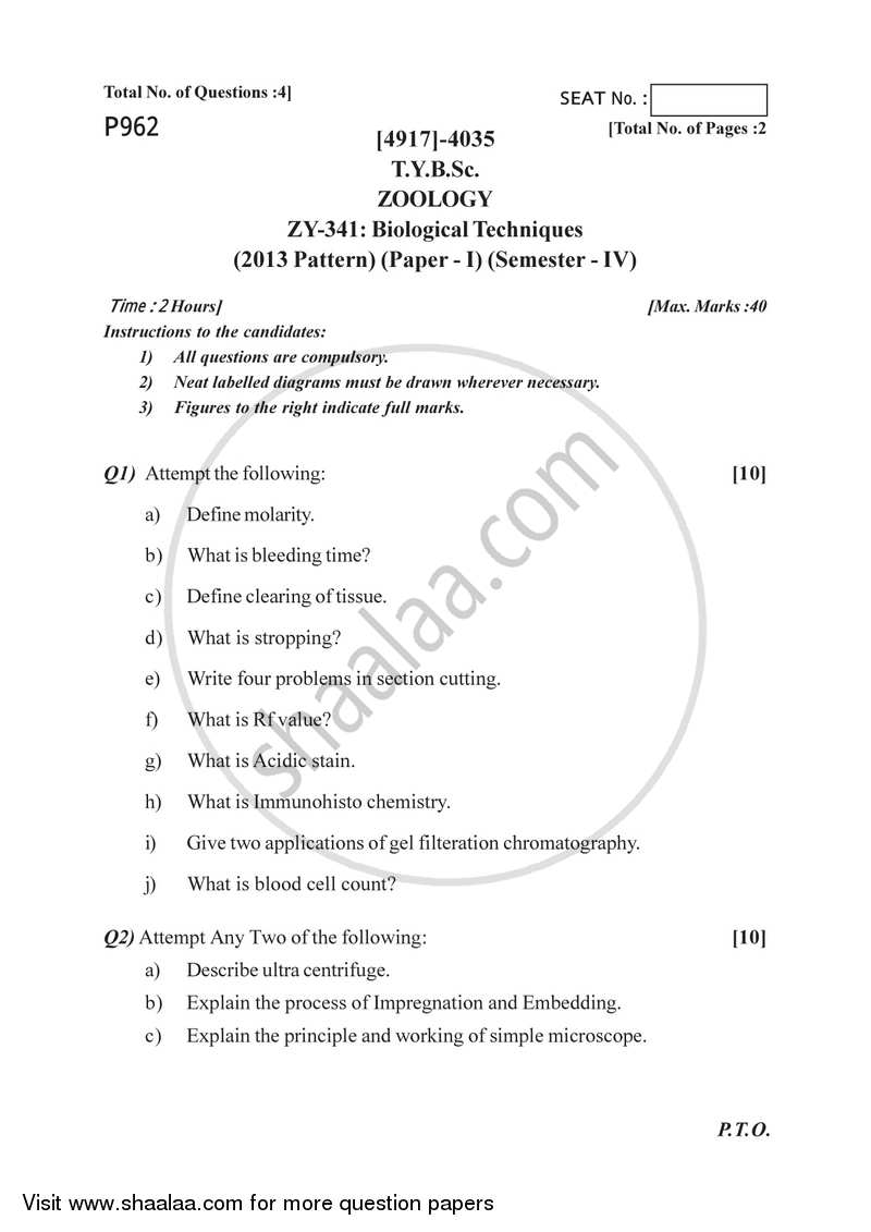 Biological Techniques 2015-2016 - B.Sc. - Semester 6 (TYBSc) - University of Pune question paper with PDF download