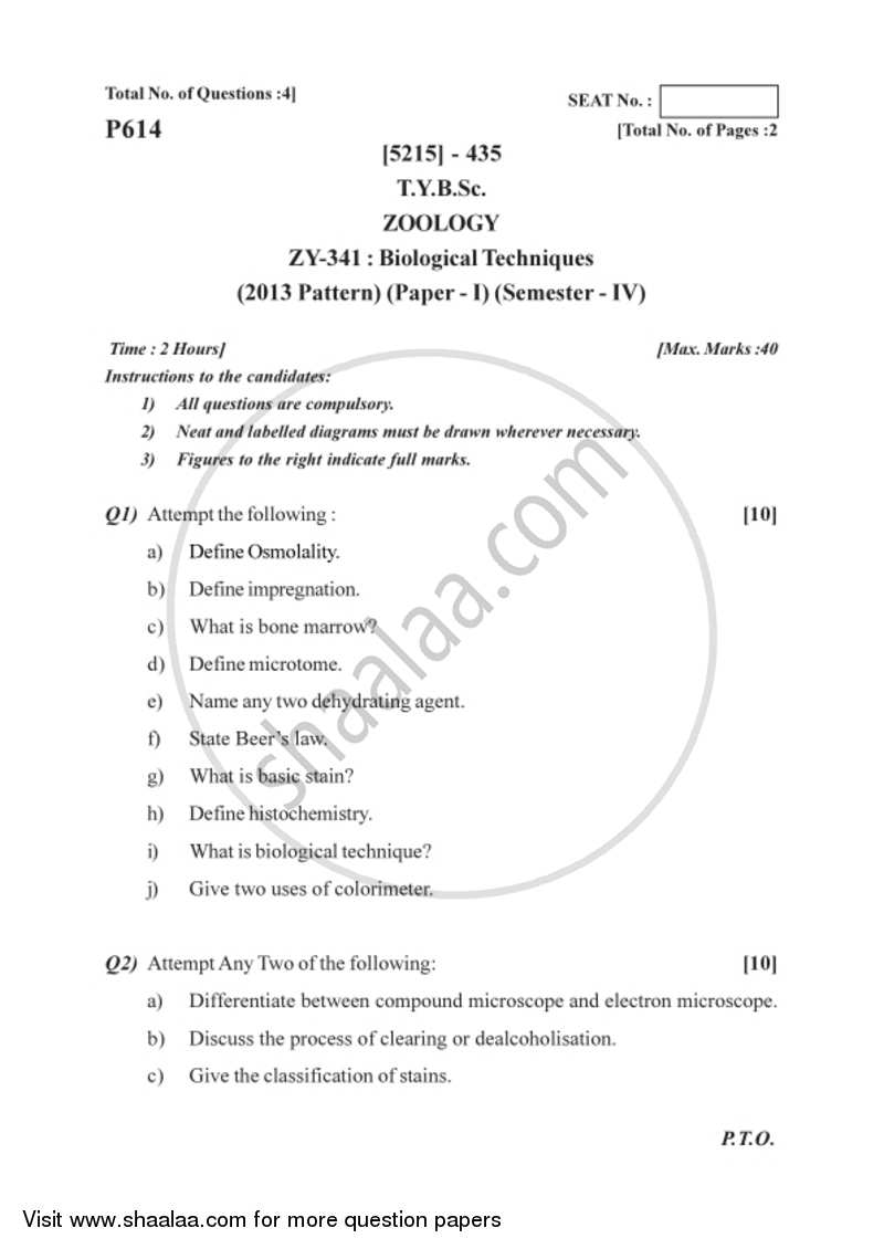 Biological Techniques 2017-2018 - B.Sc. - Semester 6 (TYBSc) - University of Pune question paper with PDF download
