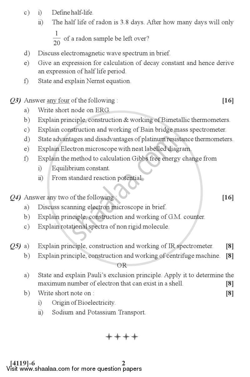 Biophysics and Instrumentation 2012-2013 - B.Sc. - Semester 2 (FYBSc) - University of Pune question paper with PDF download