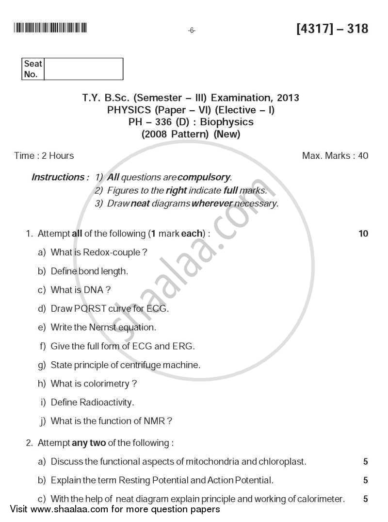 Biophysics 2013-2014 - B.Sc. - Semester 5 (TYBSc) - University of Pune question paper with PDF download