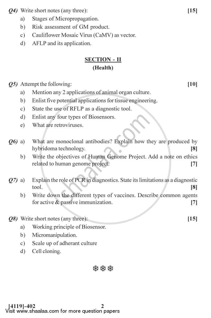 Biotechnology in Agriculture and Health 2012-2013 - B.Sc. - Semester 6 (TYBSc) - University of Pune question paper with PDF download