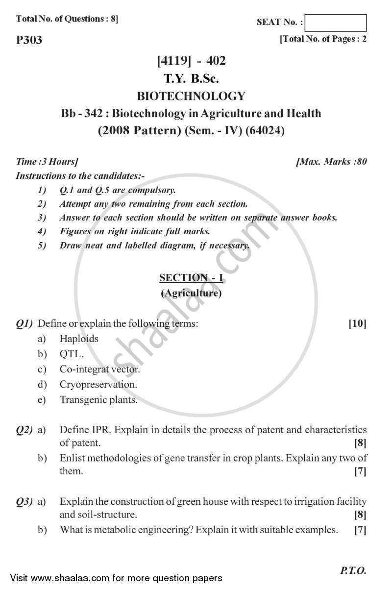 Biotechnology in Agriculture and Health 2012-2013 - B.Sc. - Semester 6 (TYBSc) - University of Pune question paper with PDF download