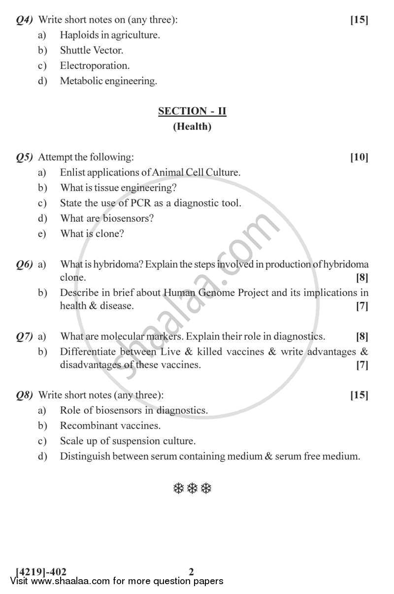 Biotechnology in Agriculture and Health 2012-2013 - B.Sc. - Semester 6 (TYBSc) - University of Pune question paper with PDF download