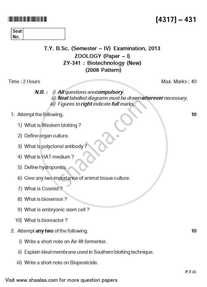 Biotechnology 2013-2014 - B.Sc. - Semester 6 (TYBSc) - University of Pune question paper with PDF download