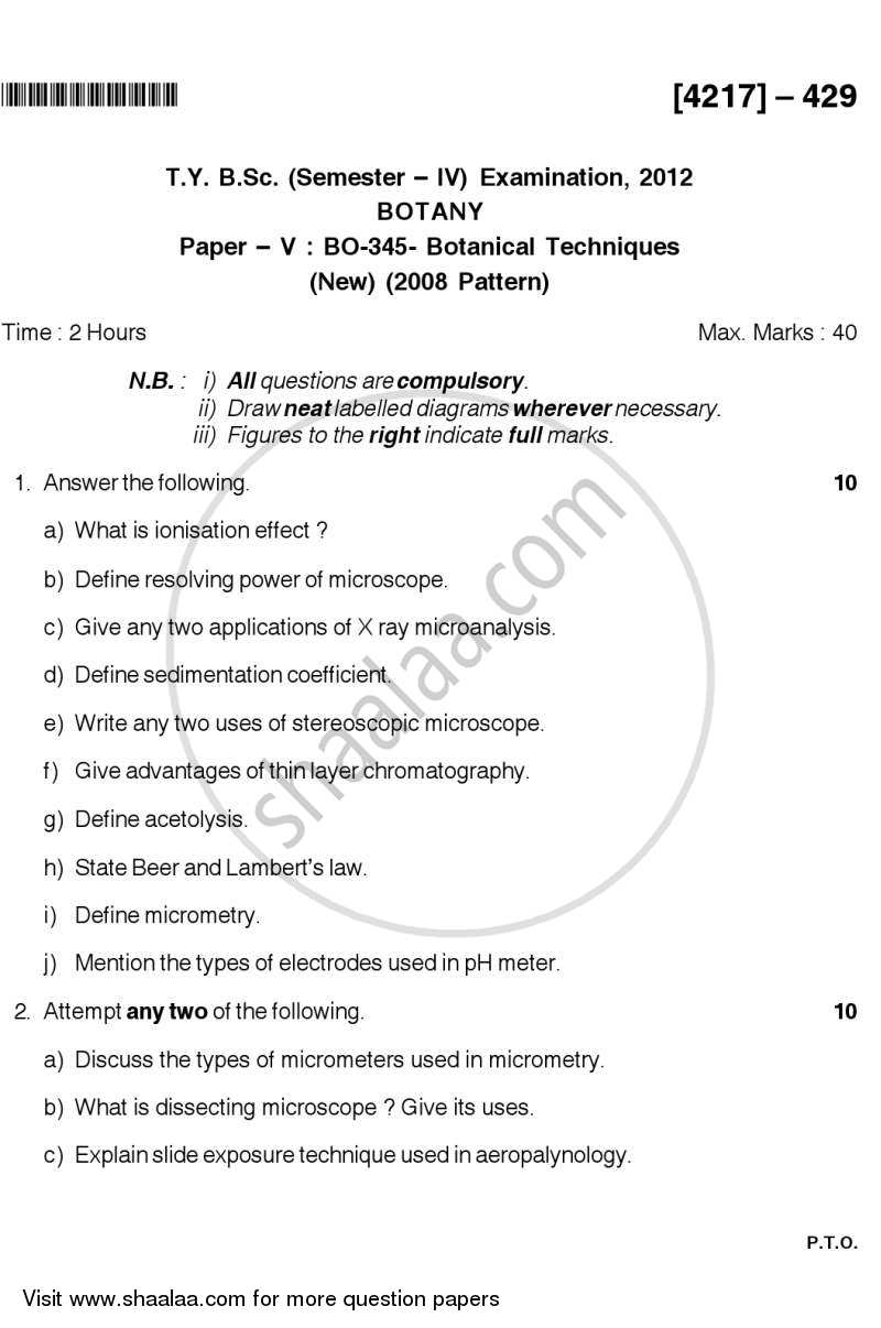 Botanical Techniques 2012-2013 - B.Sc. - Semester 6 (TYBSc) - University of Pune question paper with PDF download