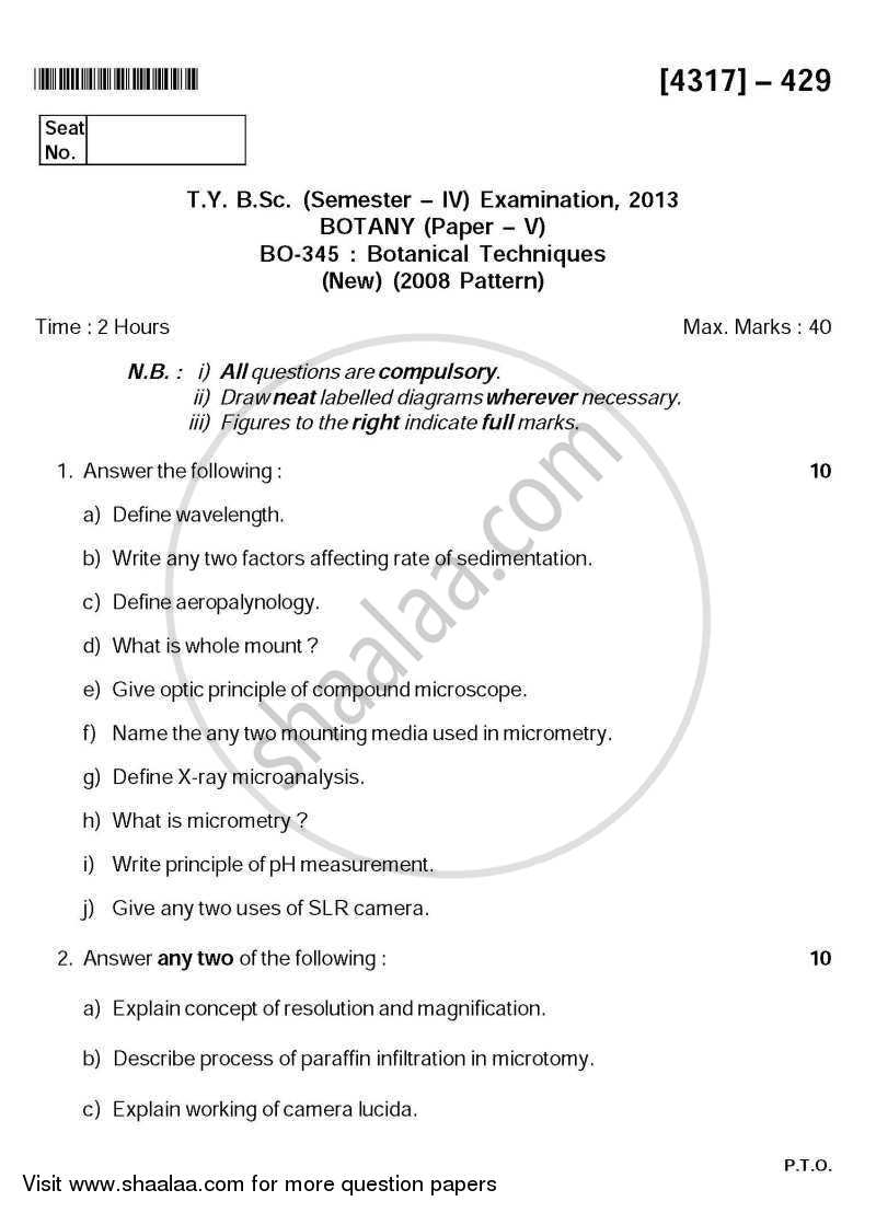 Botanical Techniques 2013-2014 - B.Sc. - Semester 6 (TYBSc) - University of Pune question paper with PDF download